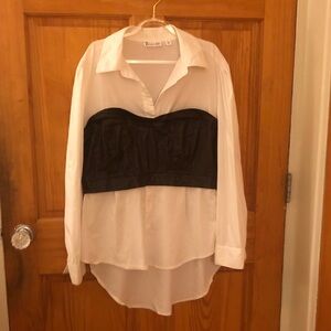 Elegant White and Black Button Down Shirt